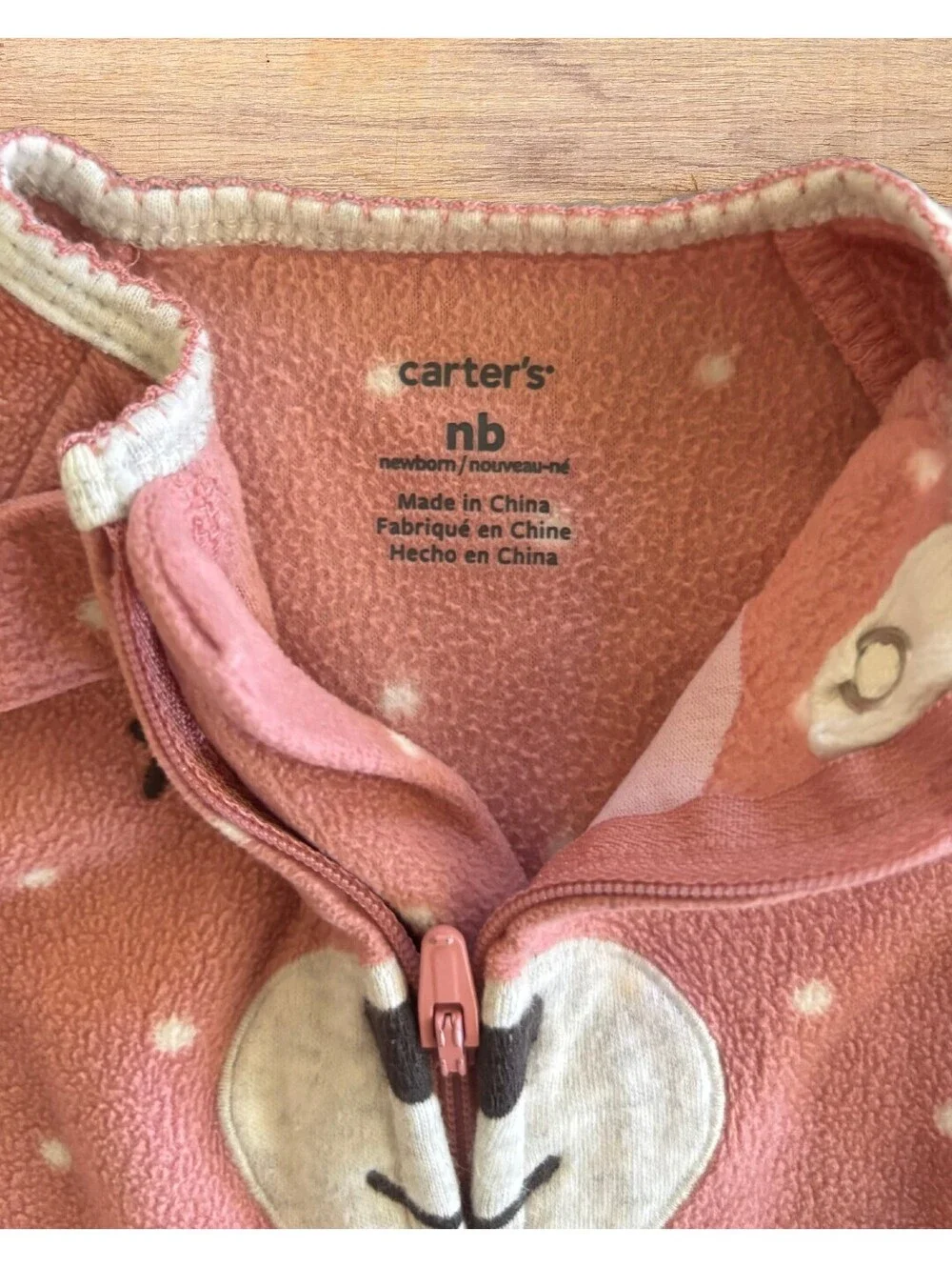 Carter's Pink Bear Fleece Footie Pajamas Polka Dot Baby Sleeper